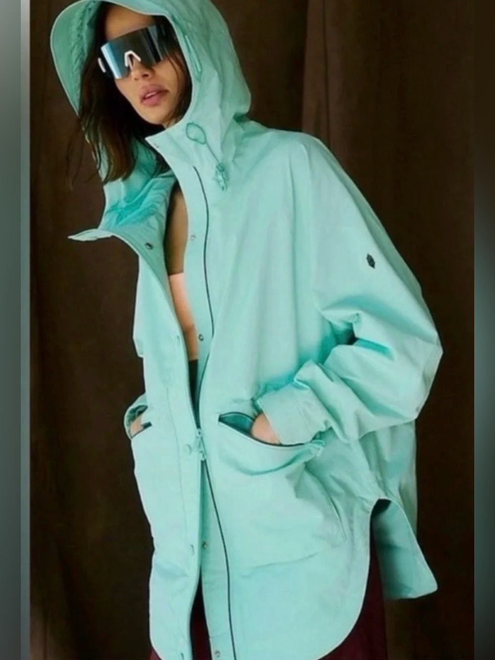 Free People Mint Green Hooded Trench Coat